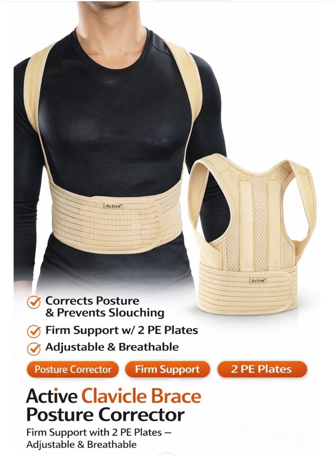 Active Clavicle Brace Posture Corrector – Firm Support with 2 PE Plates