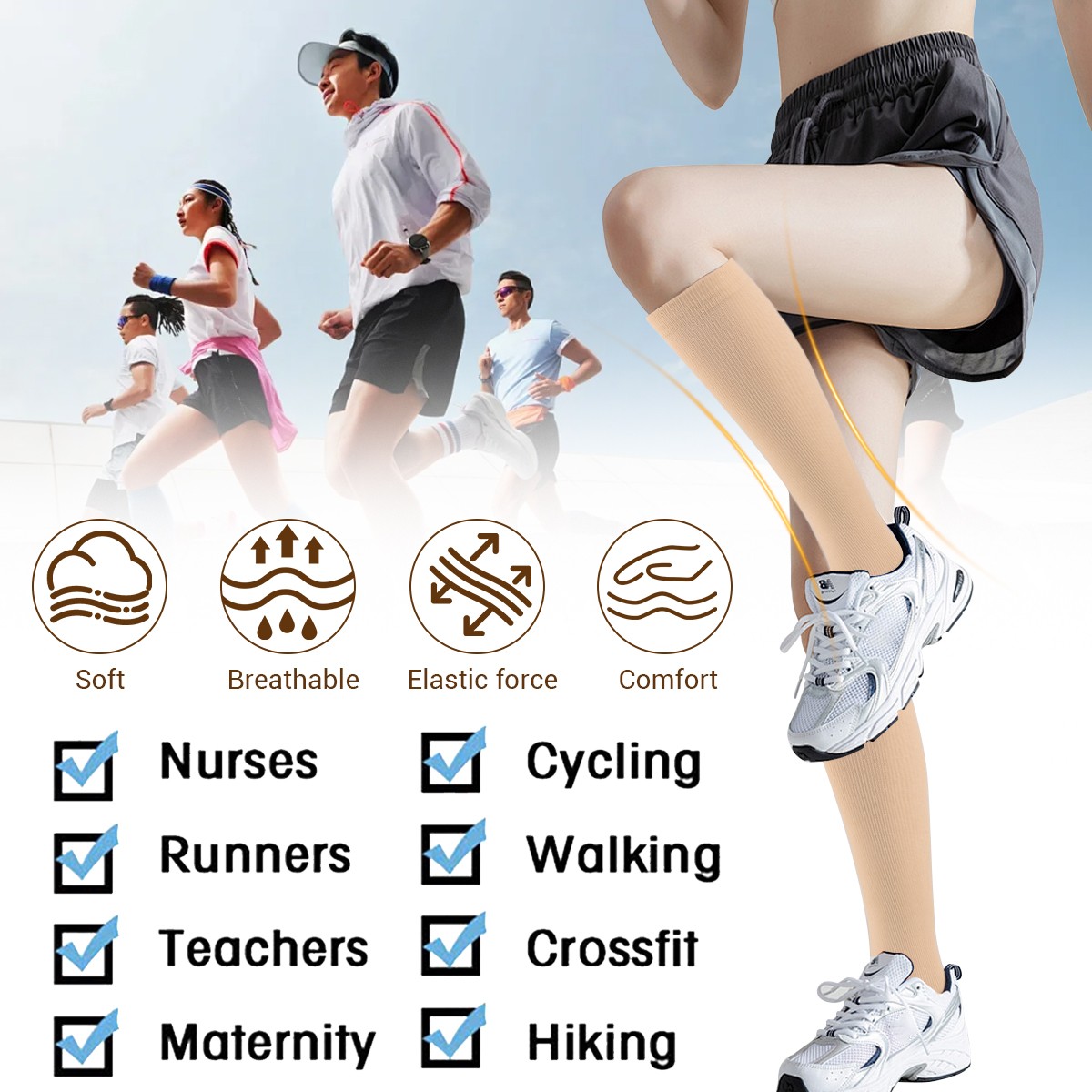 (6 Pairs) Copper Compression Socks 15-20mmHg Graduated Support Mens Womens S-XXL
