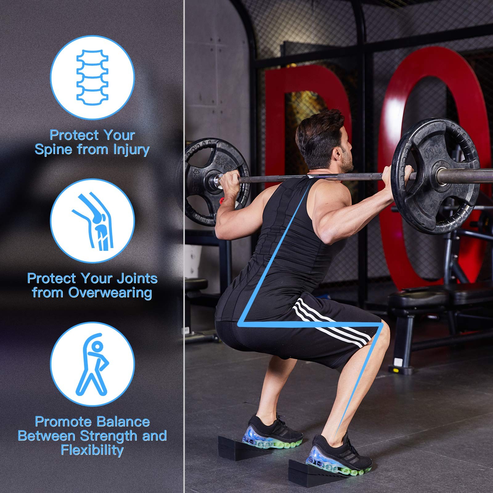 Squat Wedge for Heel Elevated Squats: Adjustable A: Dark-Rubber-3Heights