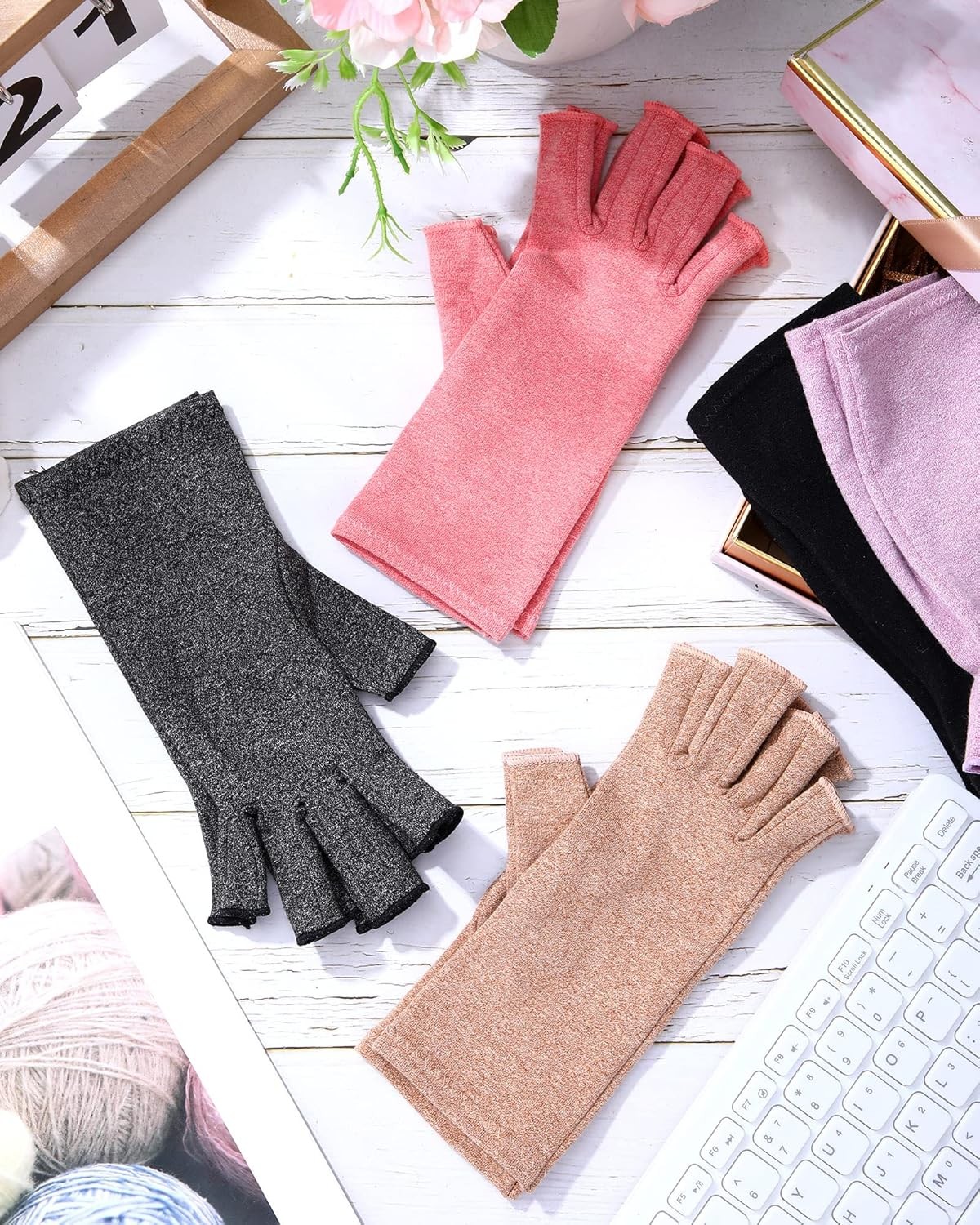 SATINIOR 5 Pairs Arthritis Compression Gloves Fingerless Compression Glove Pain