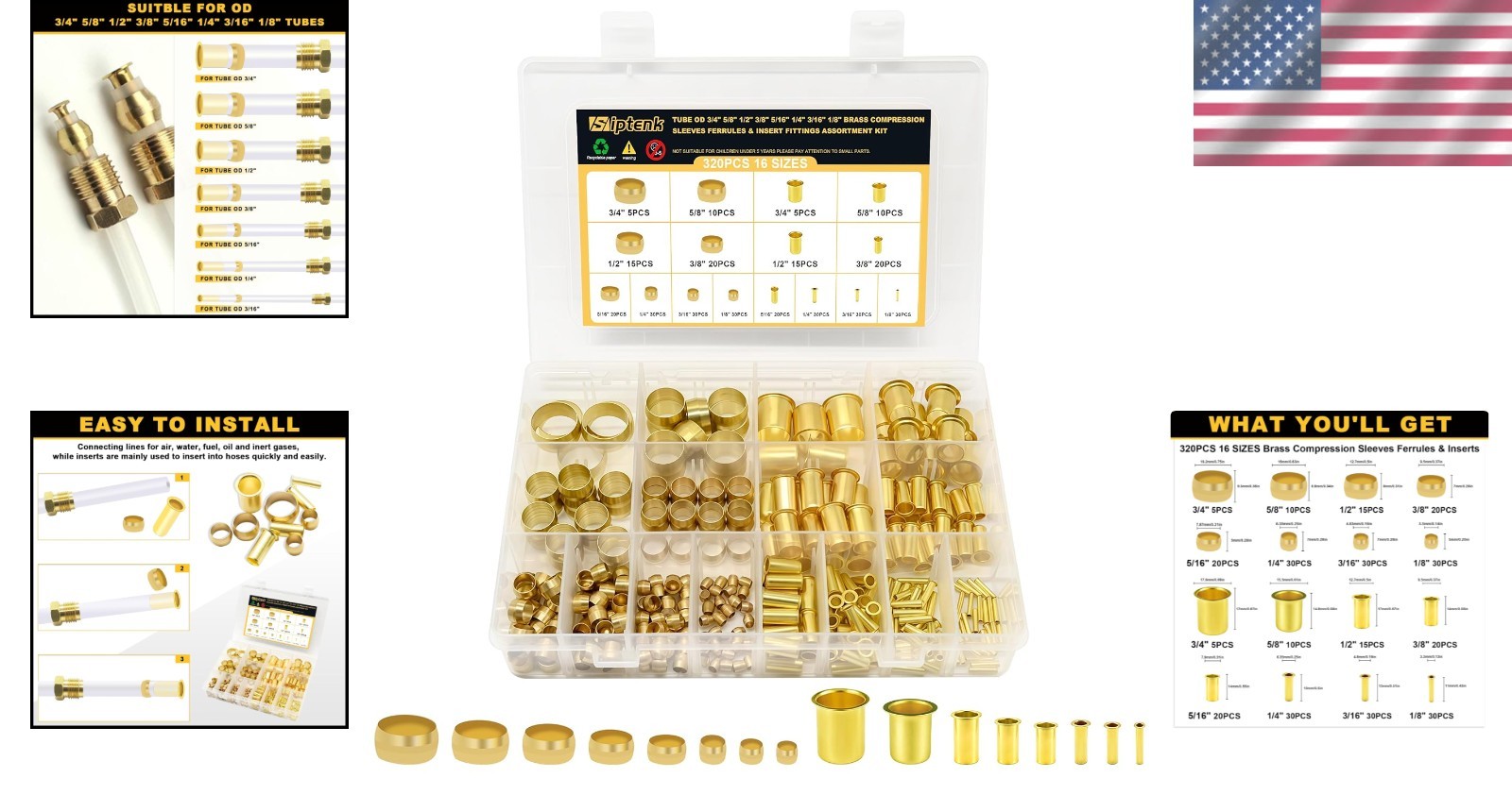 320PCS Brass Compression Sleeves Ferrules Kit