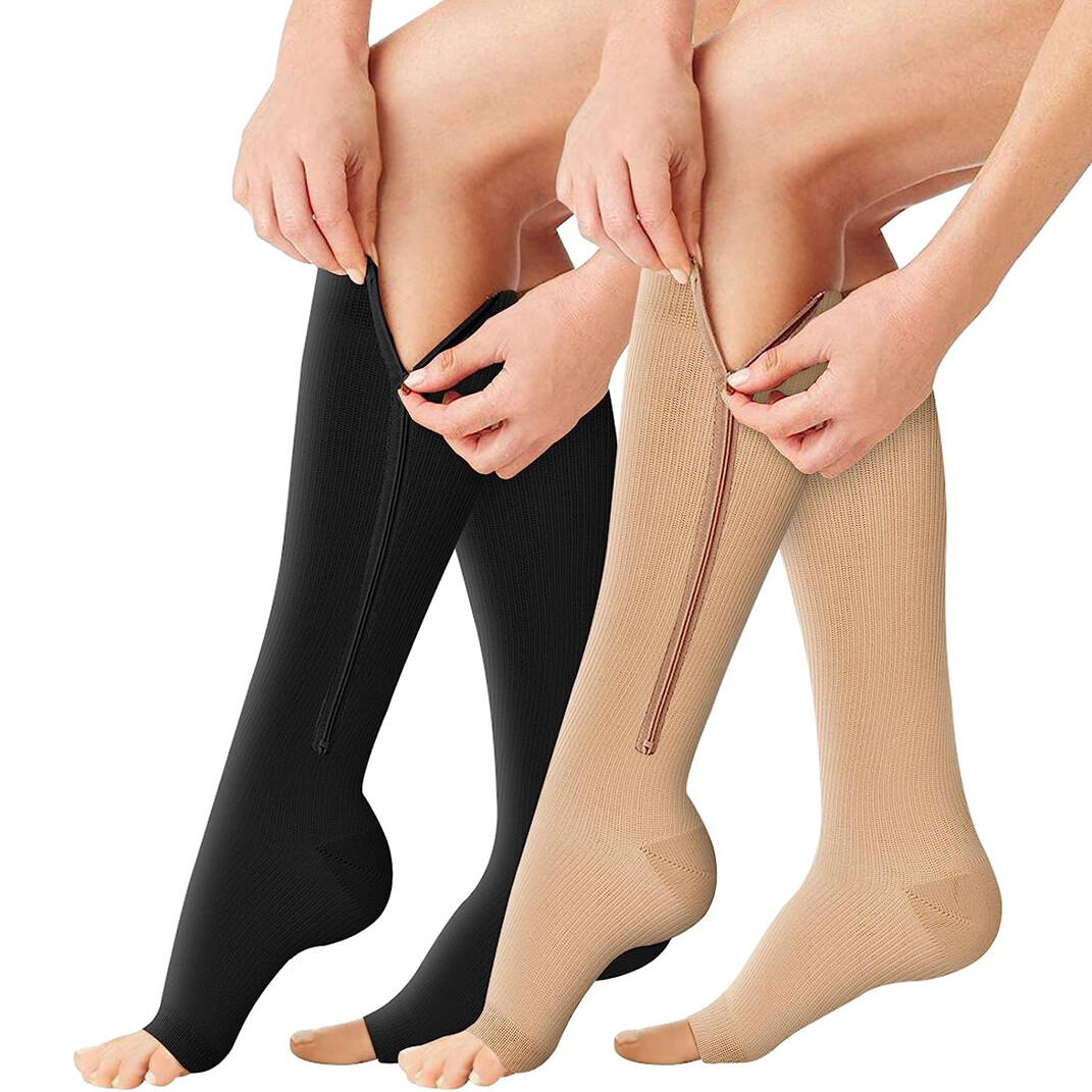 Men Zipper Compression Socks Graduated 20-30 mmHg Support Stocking Copper Women