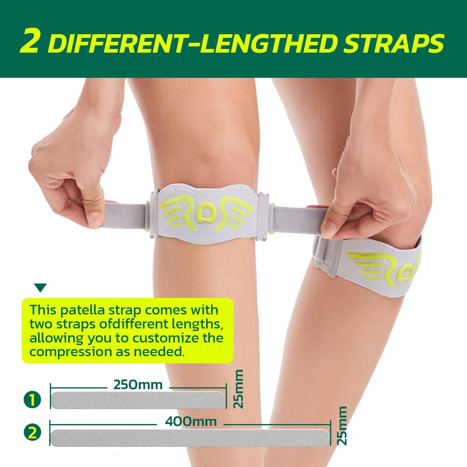 Correa para rodilla rotuliana (paquete de 2) con almohadilla ergonómica de silic