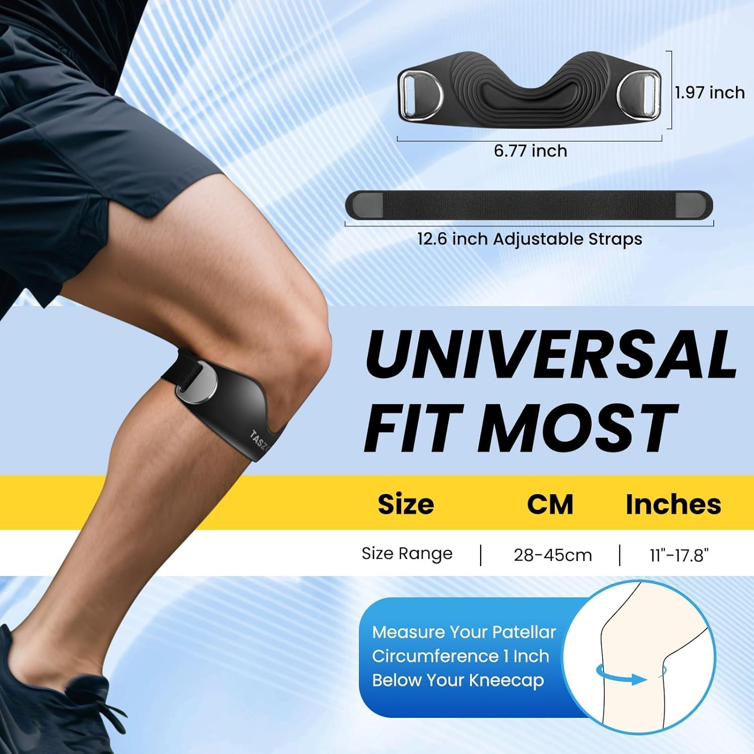 2 Pack Patellar Tendon Support Straps, Adjustable Non-slip 2-Pack, Black
