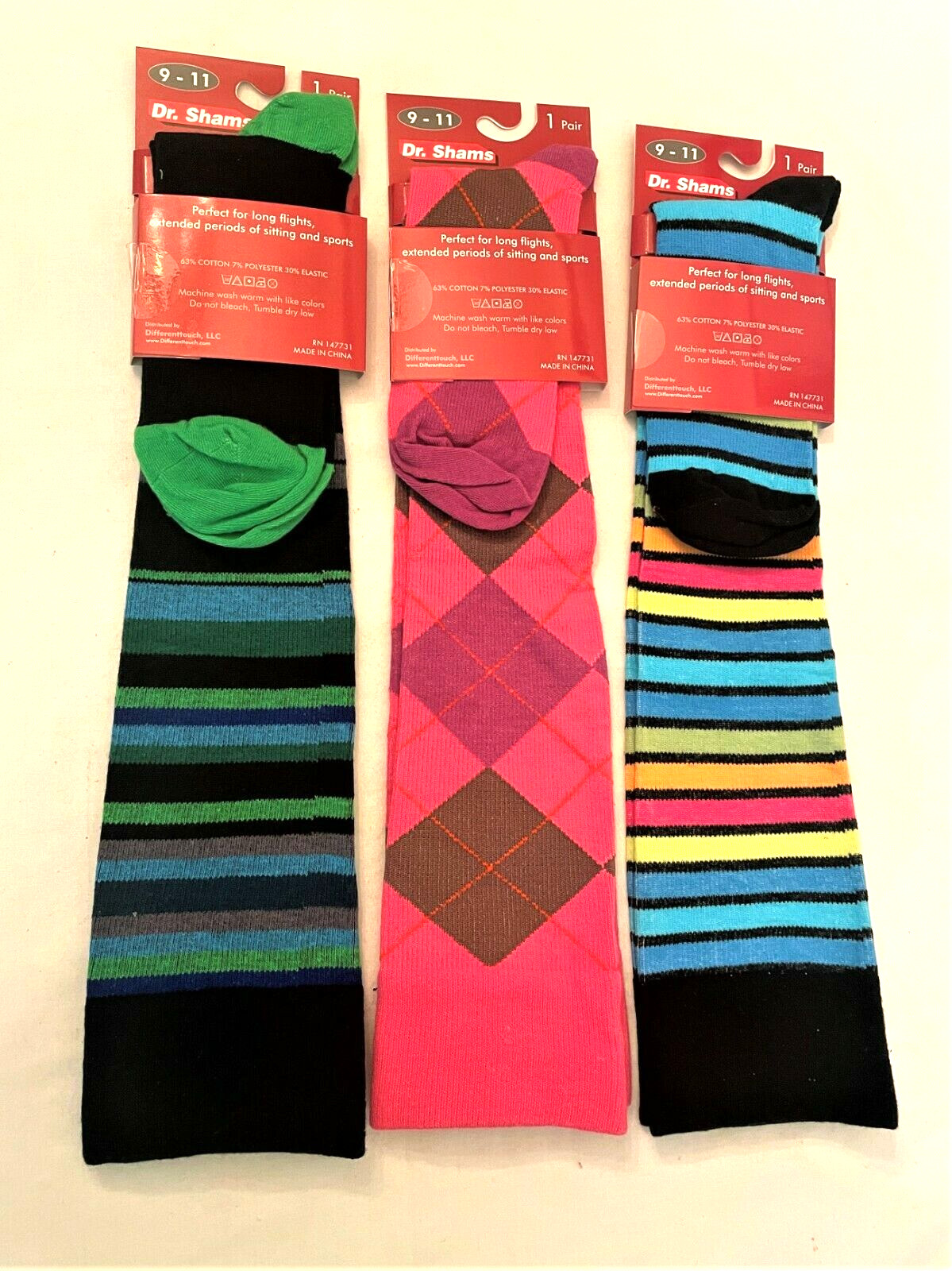 Compression Socks Size 9-11 Knee High Socks 3 Pair Dr. Shams Moderate 8-15 mm Hg