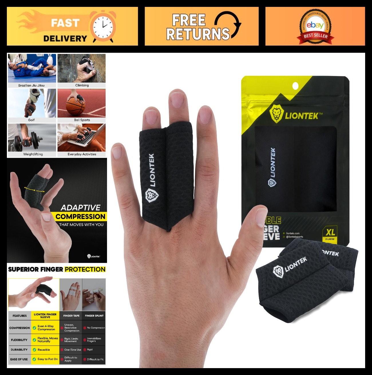 Double Flow Finger Sleeves V3 – Joint Support & Compression for BJJ, Fitness, Sp