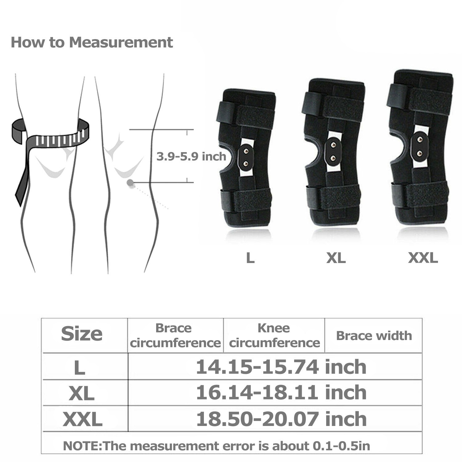 Knee Brace Hinged Compression Sleeve Joint Support Patella Stabilizer Wrap L-XXL