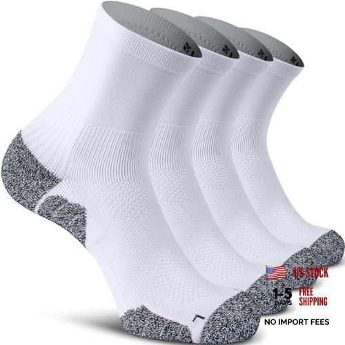 Compression Athletic Quarter Socks Cushioned for Men Women Small 4-pairs White