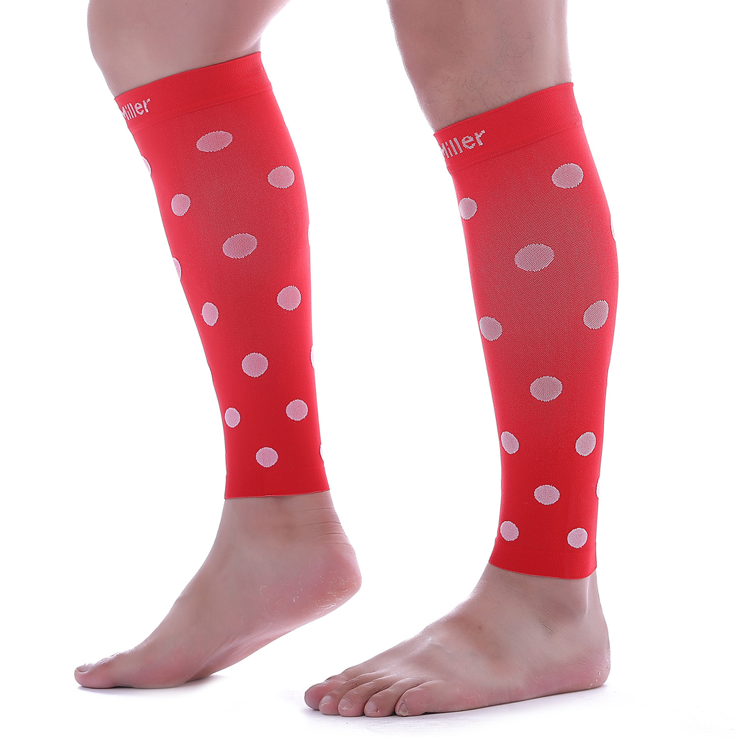 Calf Compression Sleeve 1 Pair Doc Miller 20-30 mmHg Varicose Polka Dots RED/WHT