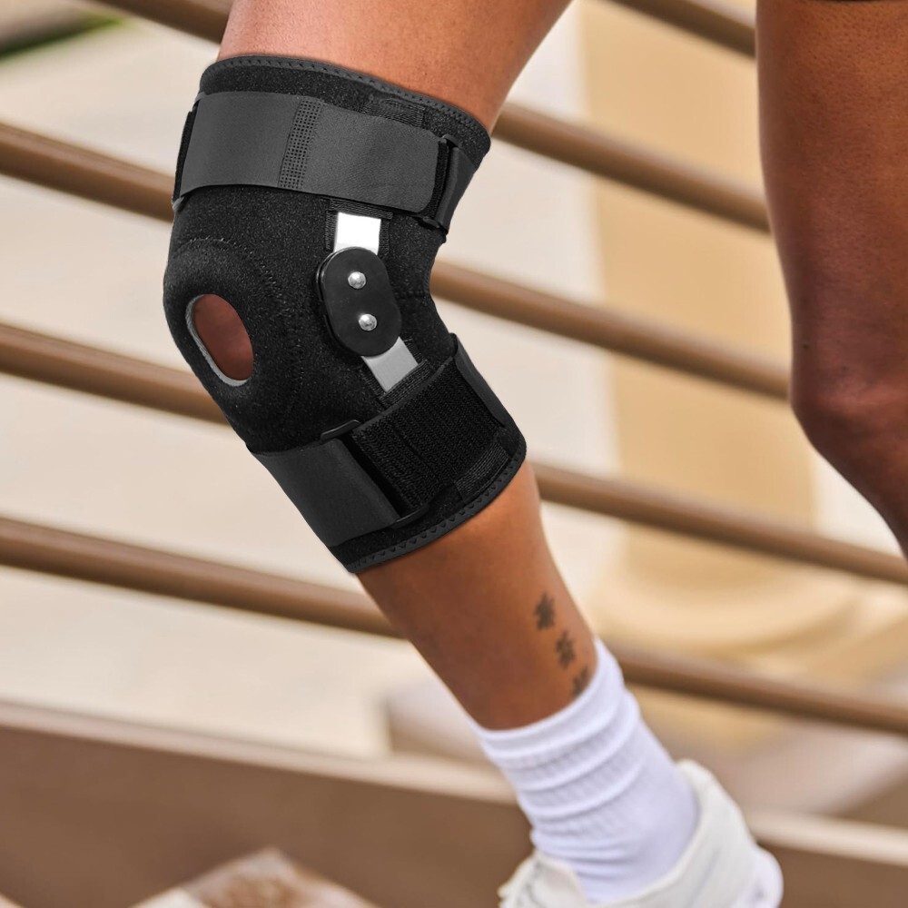 Detachable Aluminum Compression Support Knee Pads Shock Absorption Sports: Black