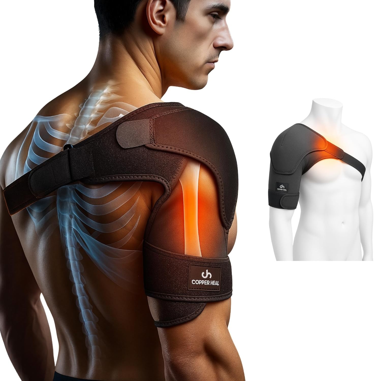 COPPER HEAL – Shoulder Adjustable Clamp Compression Sleeve for Men Black
