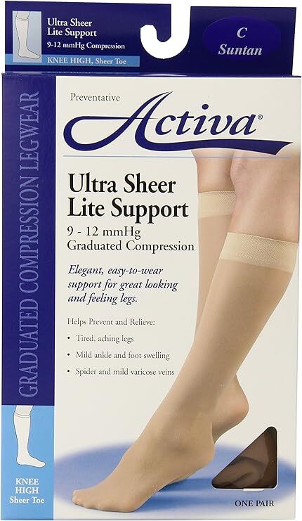 Activa UltraSheer Lite Support Knee High 9-12mmHg (Suntan) Size C