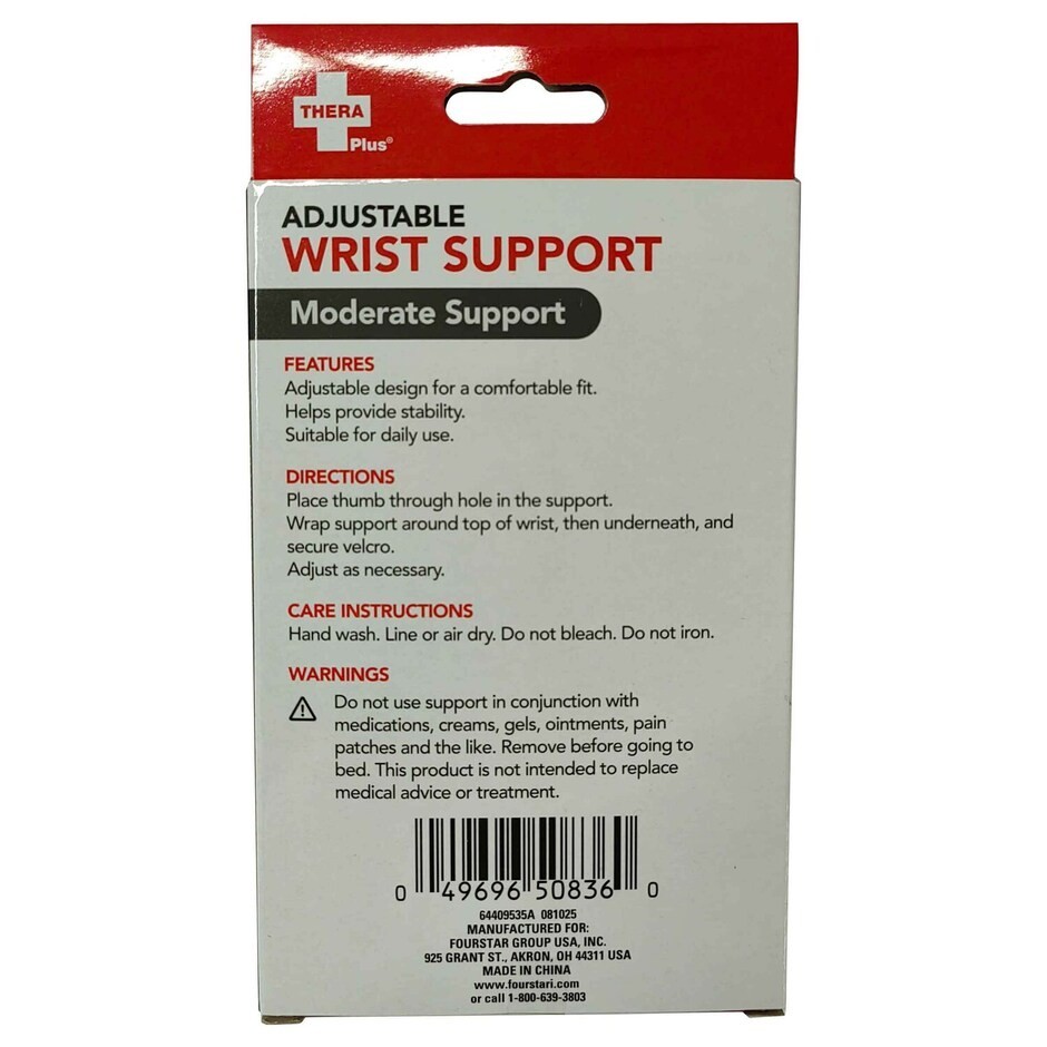 Thera Plus Adjustable Wrist Support, Moderate Support, Black, Free Shipping.