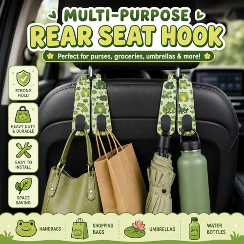 2 Pack Spooky Bat Car Headrest Hooks for Purse Bag Seat Back Hanger | Goth Frog