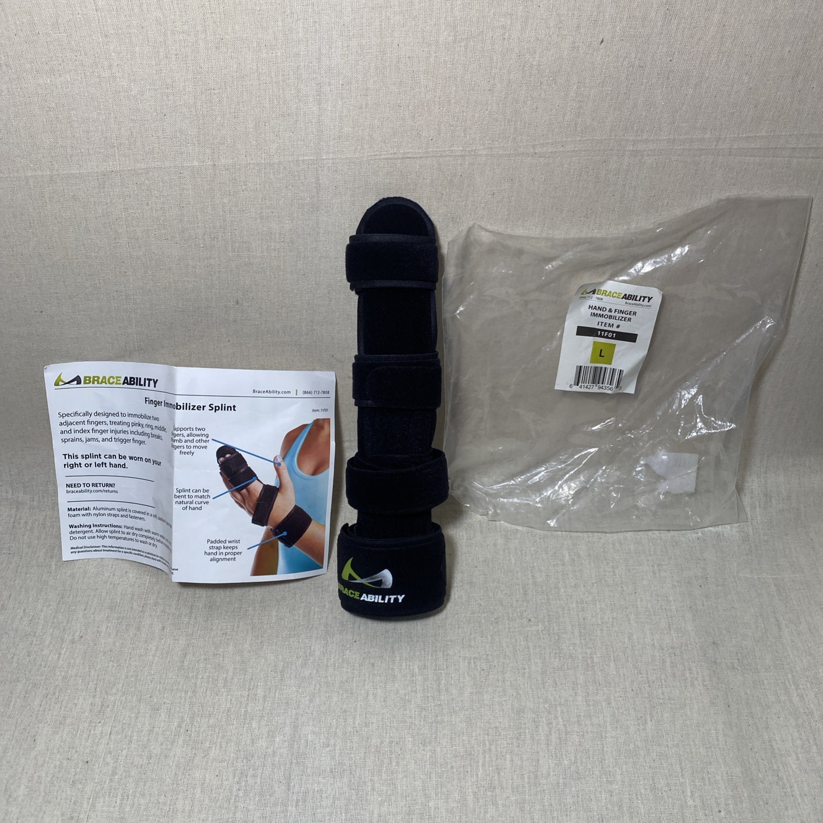 Brace ability Finger immobilizer Hand Splint, fracure Recovery Support, Large