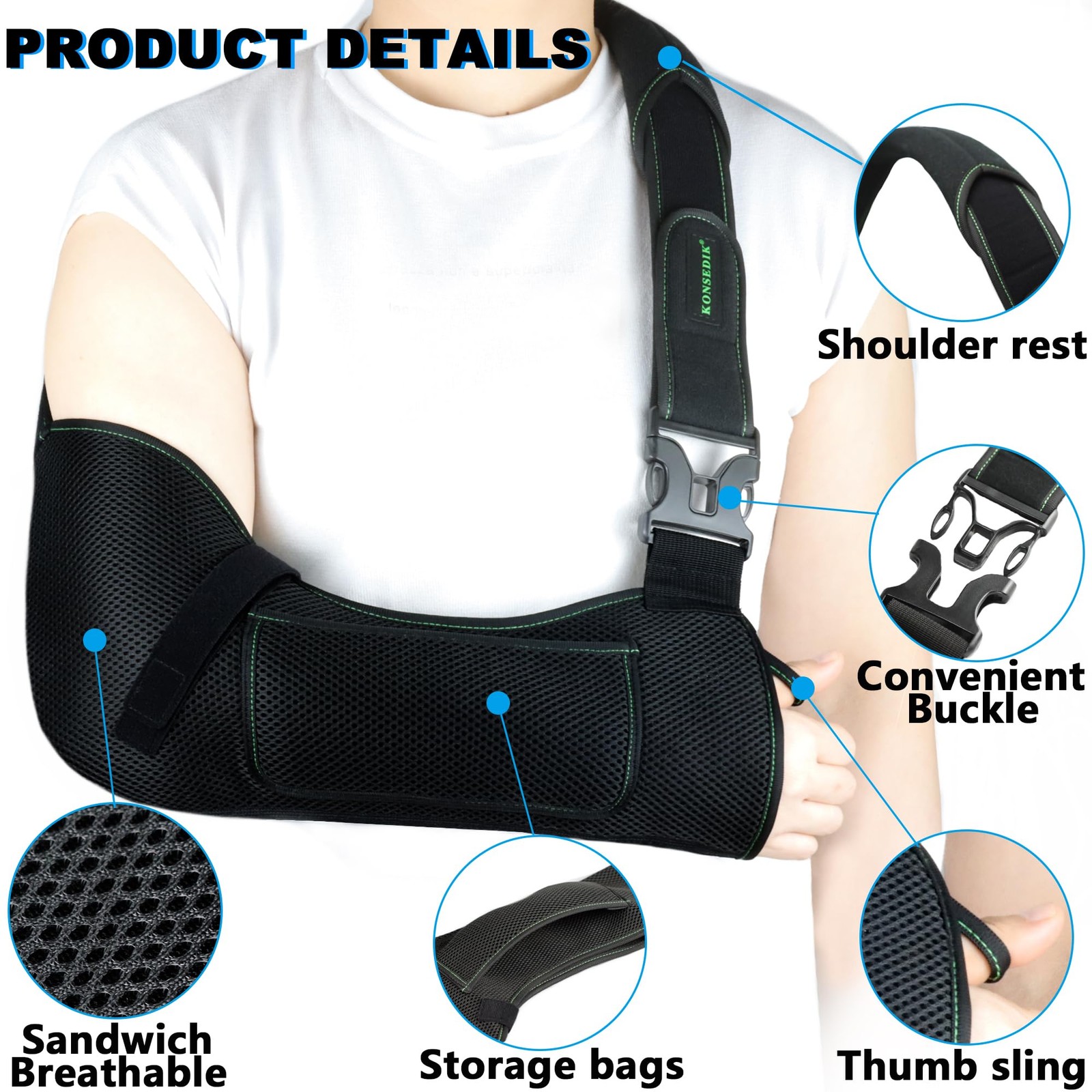Breathable Arm Sling,Padded Shoulder Brace with Anti-Slip Thumb Loop,Unisex I…