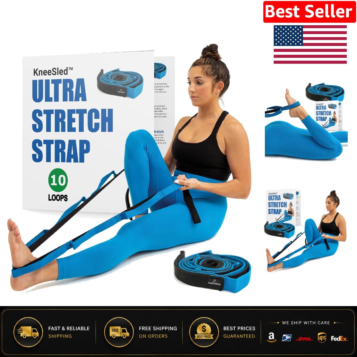 10-Loop Yoga & Pilates Strap – Ultra Stretch for Injury Recovery and Exercise
