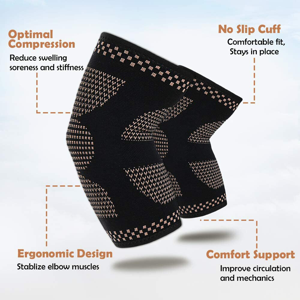 Copper Elbow Brace Support Arm Compression Sleeve Elastic Tennis for Tendonitis