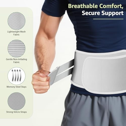 Sohveta Lower Back Support Brace for Pain – Adjustable Lumbar Belt Medium Grey