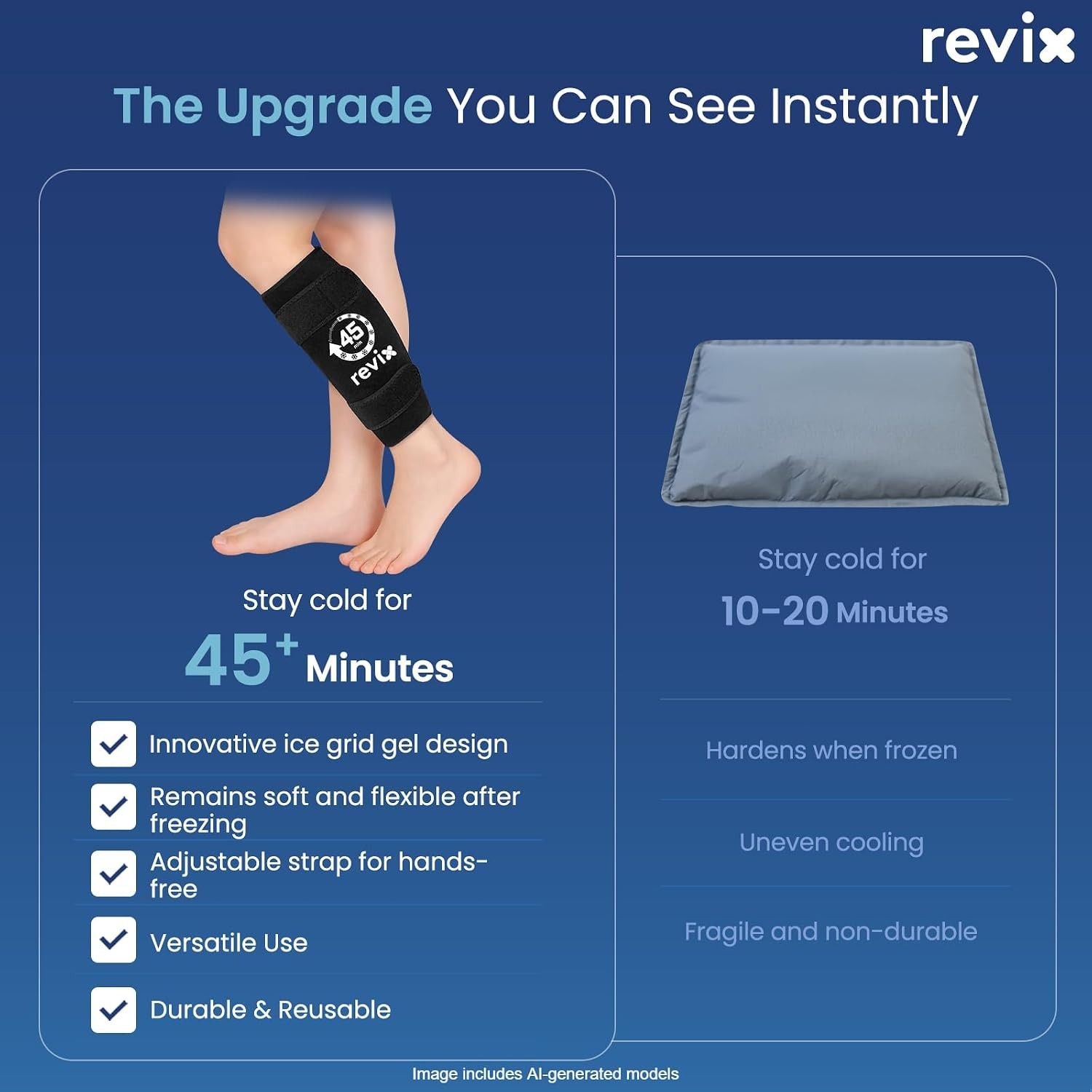 Long Lasting Ice Pack for Legs & Calf Relief Reusable Gel Cold Wrap