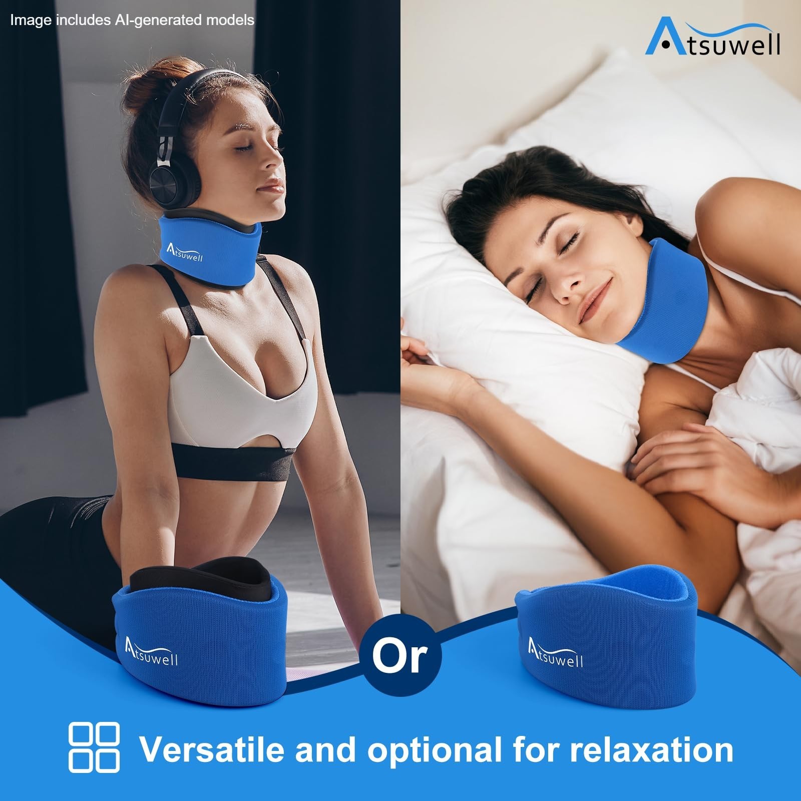 Adjustable Neck Brace for Sleeping, Soft Cervical Support Collar with Reusable H