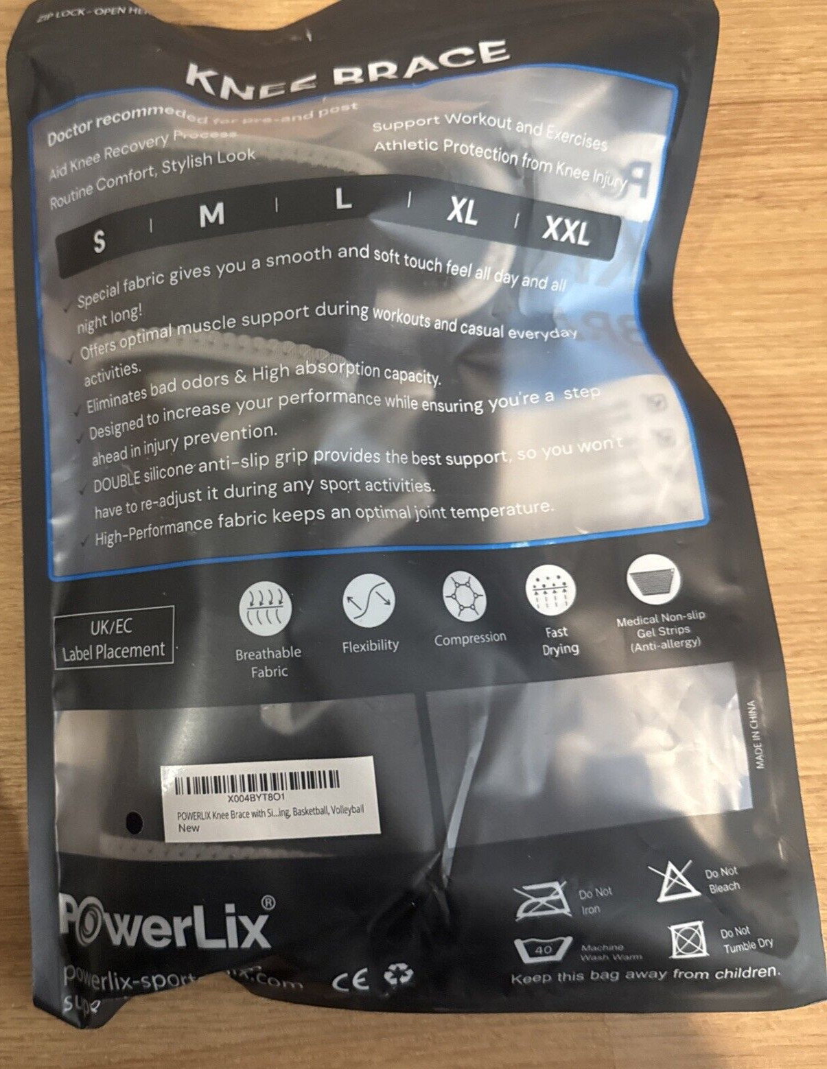Powerlix One Knee Adjustable Compression Brace Unisex Black Size Large NEW