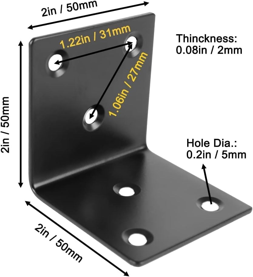 20 Large 2×2 Inch Corner Braces – Black Coated Stainless Steel for DIY Projects