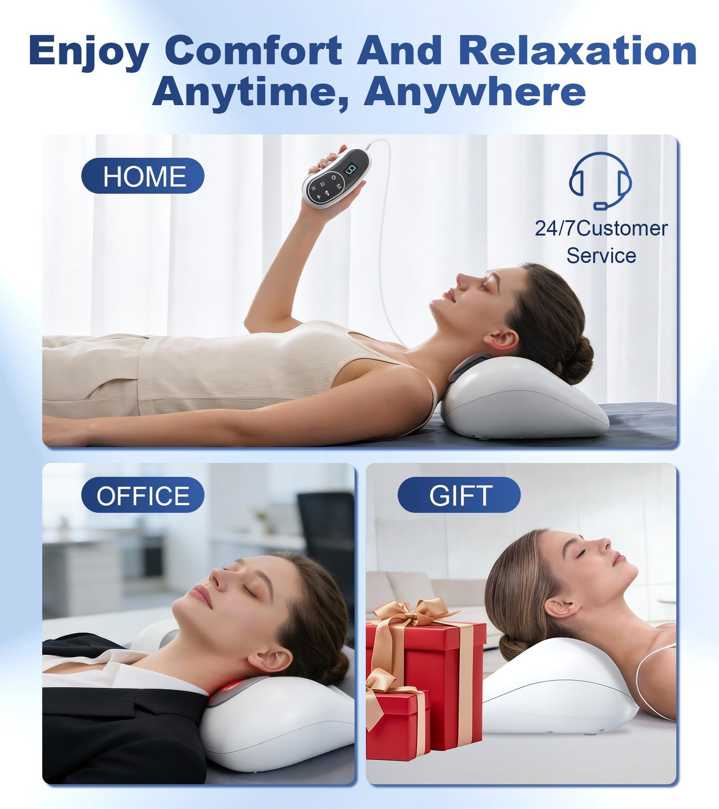 Heated Neck Stretcher Cervical Traction Therapy Pillow Hump Corrector