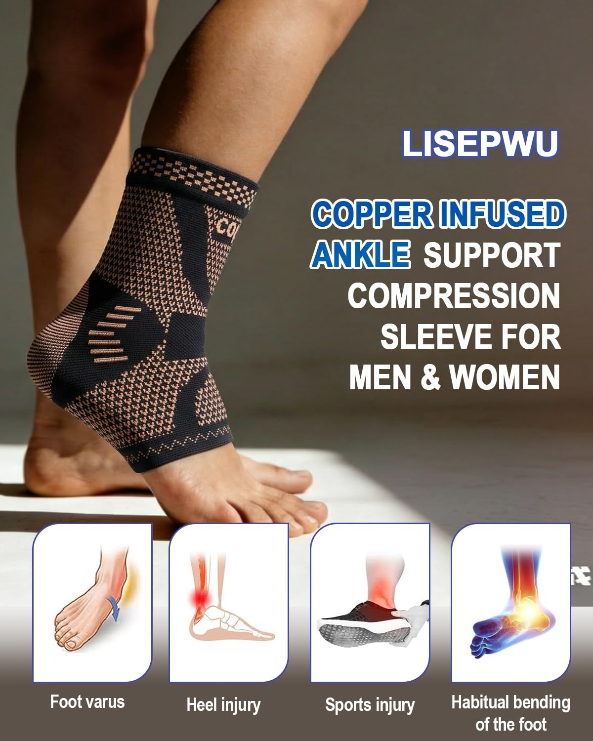 Adjustable Copper Ankle Compression Sleeve – Pain Relief for Active Lifestyles