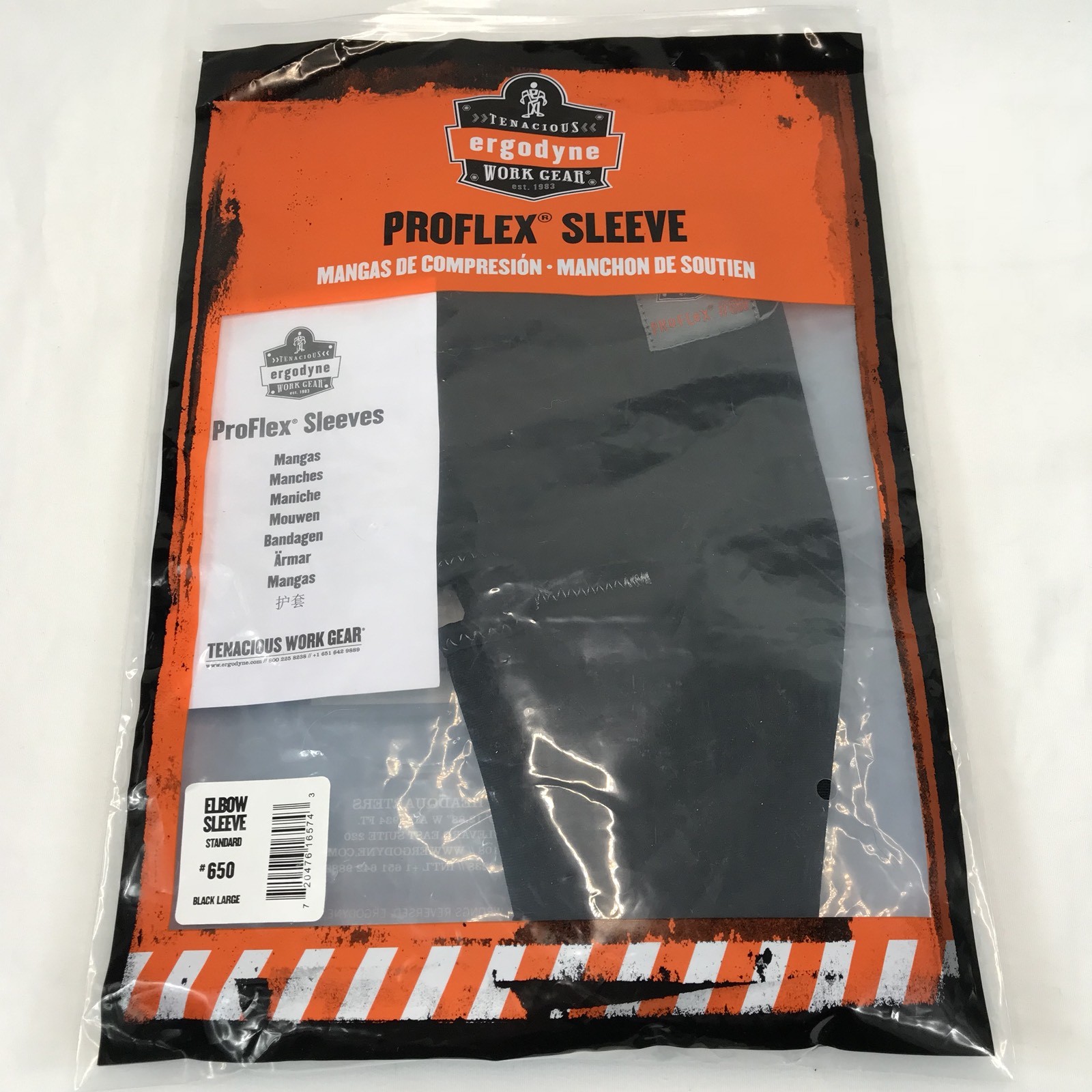 Elbow Compression Sleeve Lg Support ProFlex Black Ergodyne 650 CONTAINS LATEX