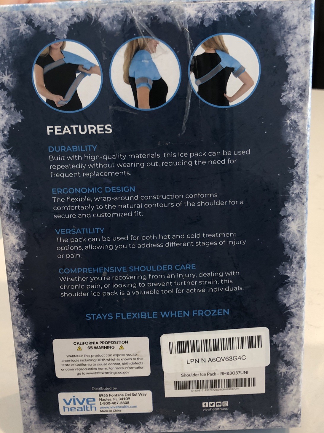 Shoulder Ice Pack Brace – Cold Reusable Cool Gel Wrap