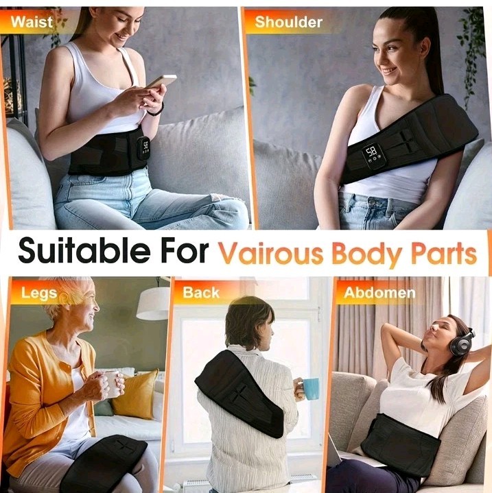 Cordless Heated Back Brace Massager Vibration Wrap Lumbar Support Belt Massage