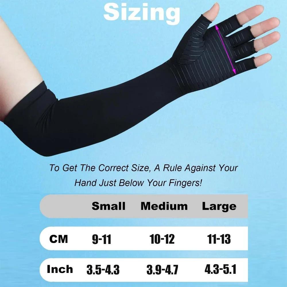 Copper Compression Long Gloves Gym Arthritis Carpal Tunnel Support Pain Relief ~
