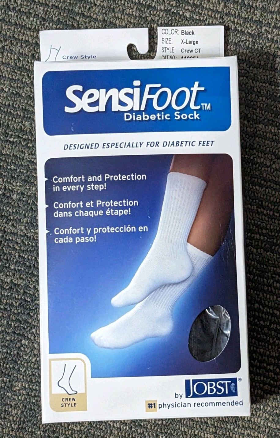 Jobst Sensifoot Diabetic Crew Socks Size XL Black 8-15 mmhg Compression Support