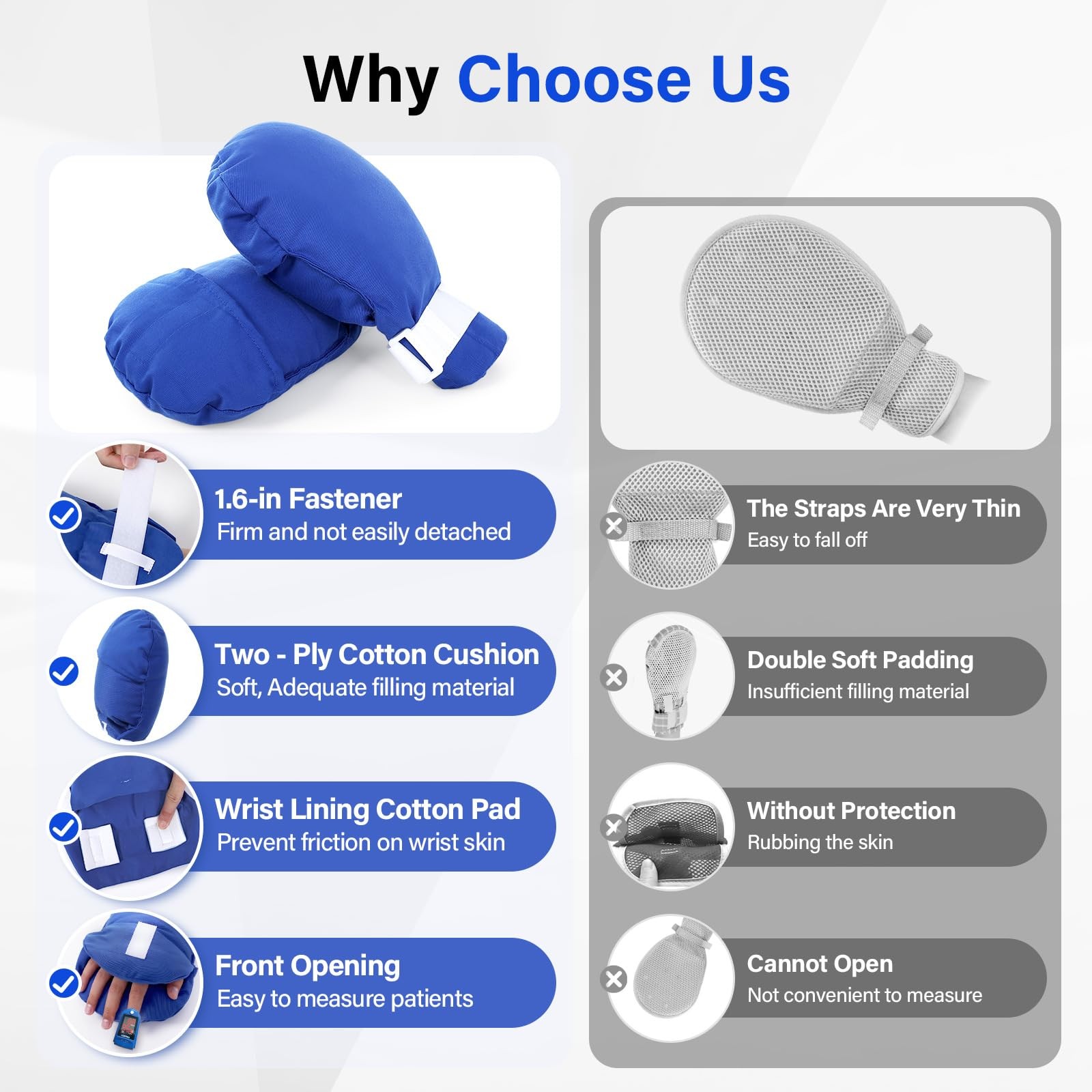 BORuner Dementia Gloves 2pcs |Double-Padded Restraint Security Mitts,Open Front