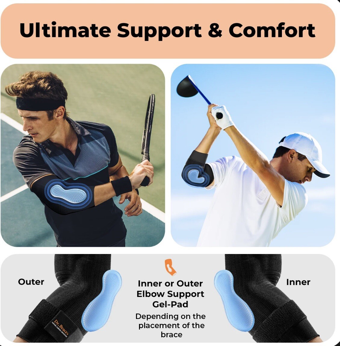 Dr. Brace ELITE Elbow Brace Support, Compression Sleeve Size S Black/White New