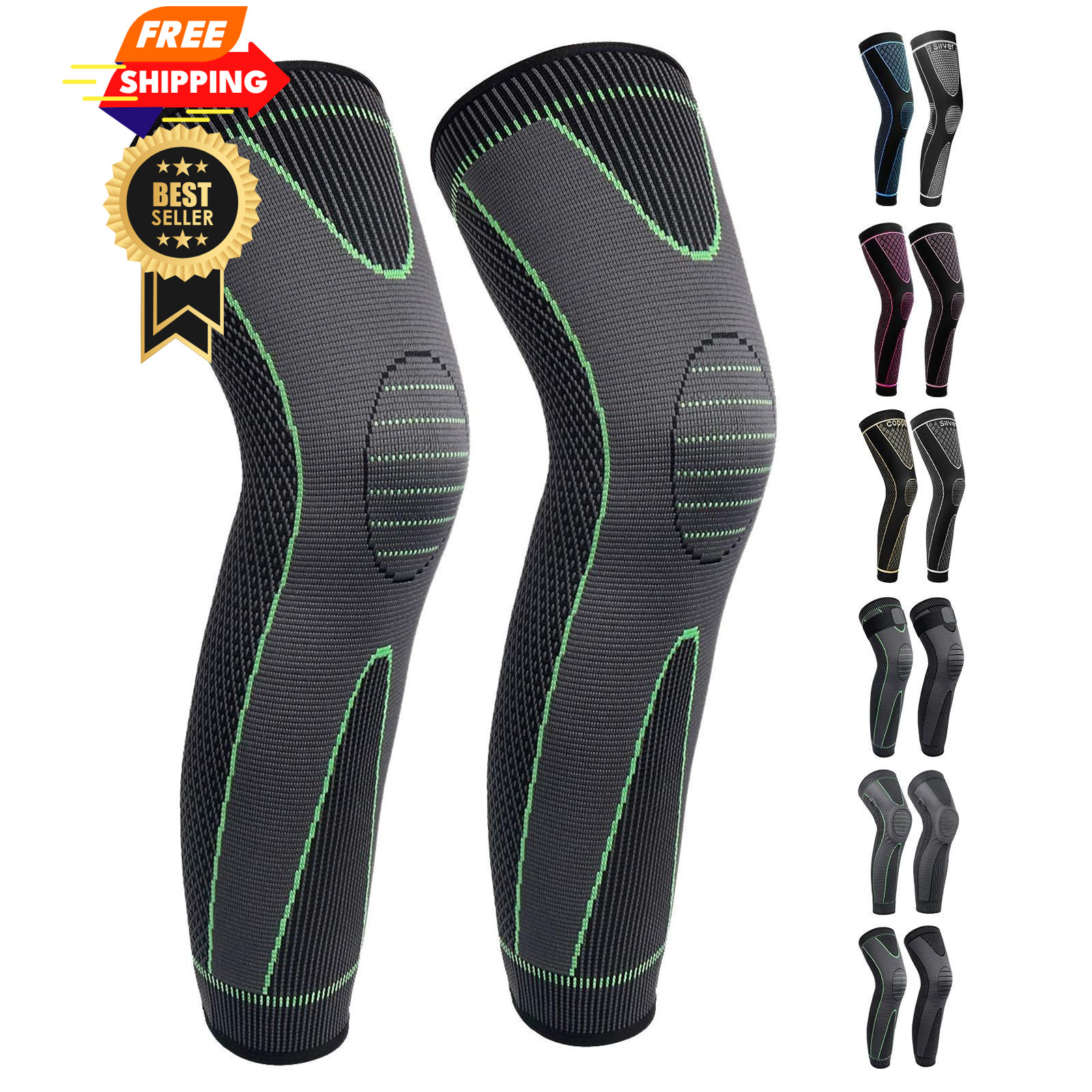 Full Leg Sleeves Long Compression Sleeve Knee Medium (1 Pair), 01_Green