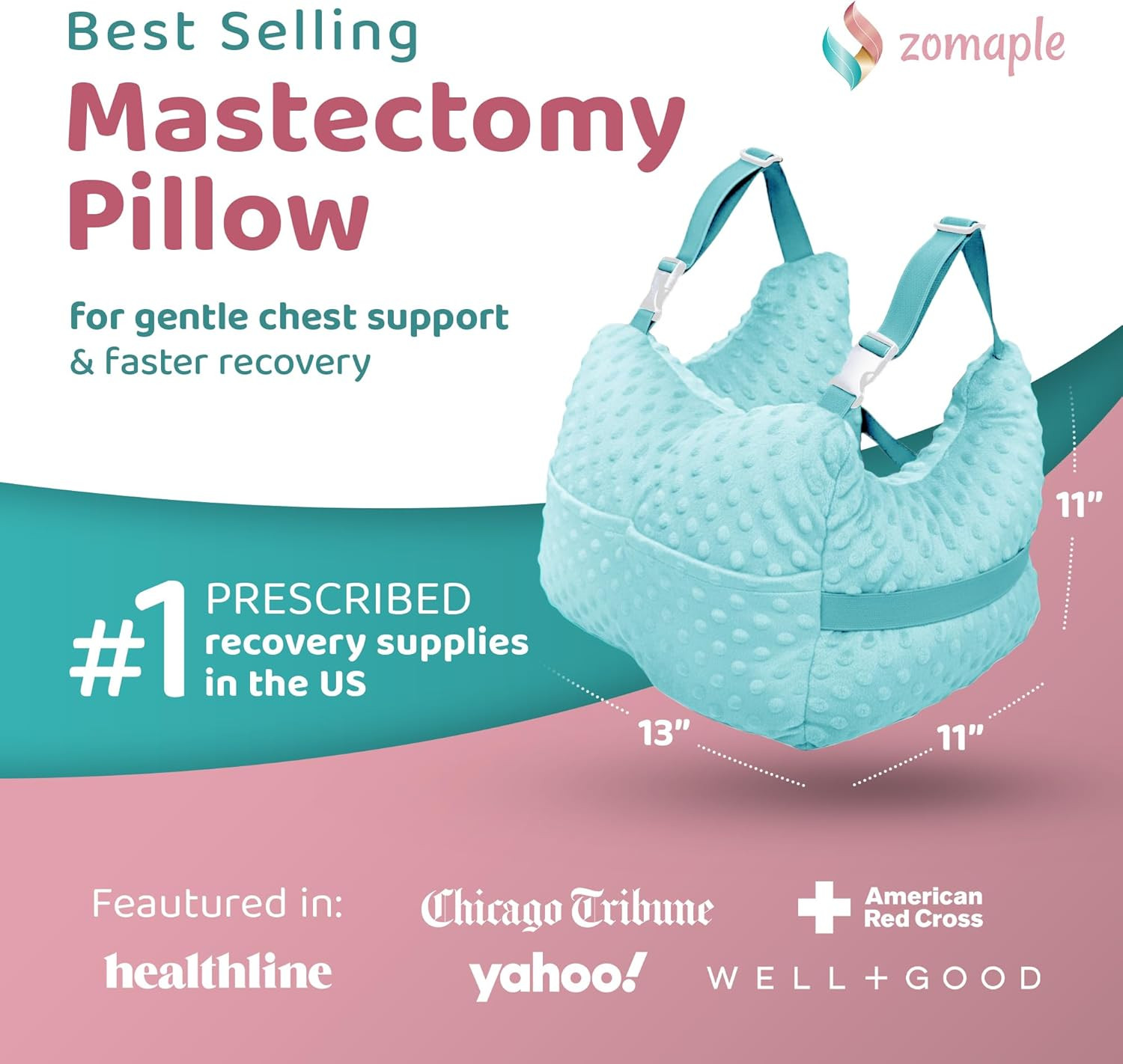 Mastectomy Recovery Pillow with Strap, Swirly Gel Pack, Seat Belt Cover & Shower