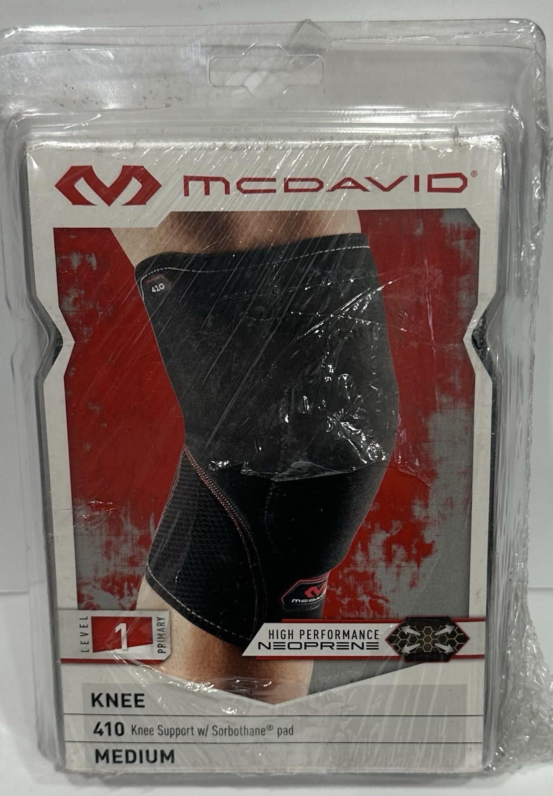 McDavid 410 Level 1 Knee Support with Sorbothane Pad, Size Medium, BLACK, New