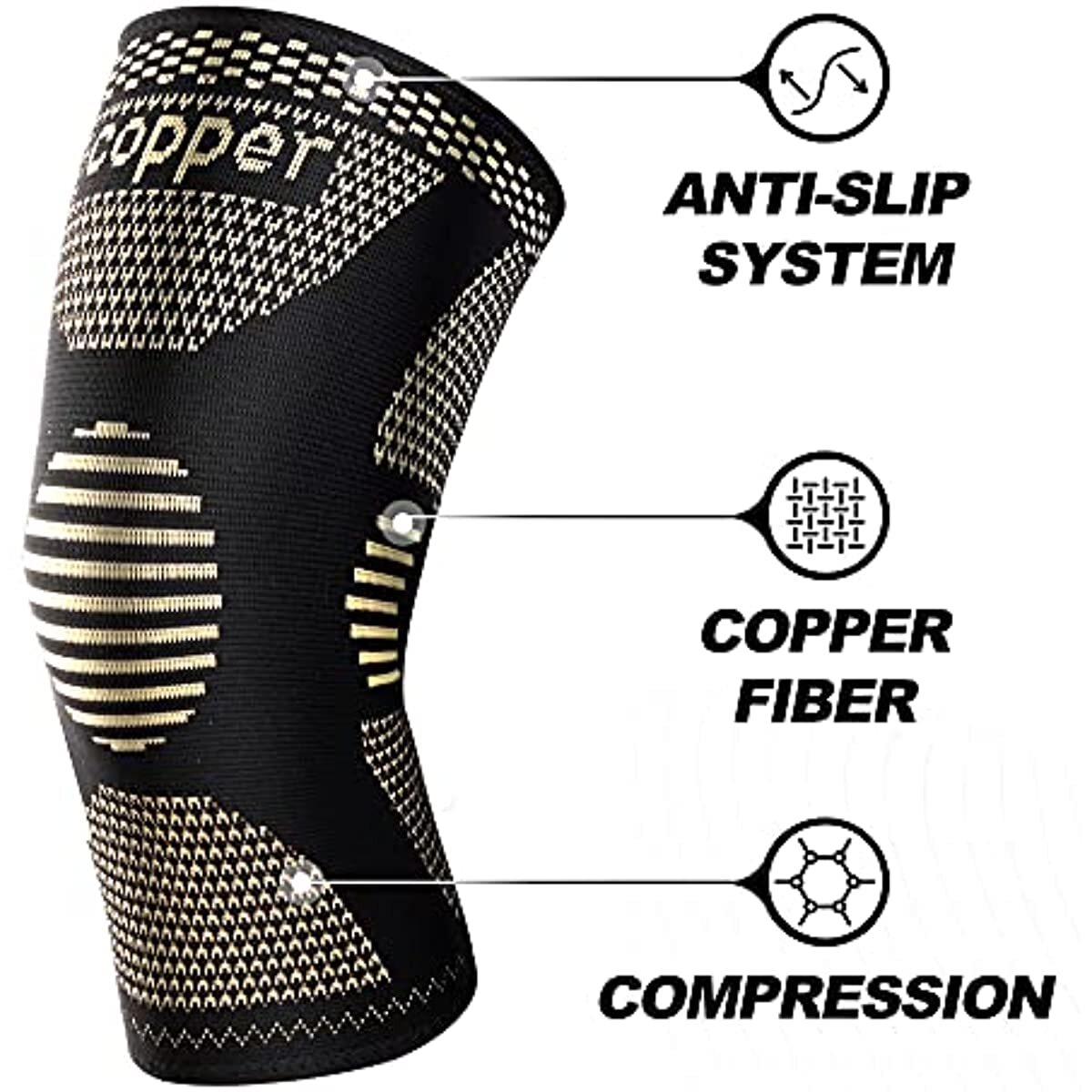 Copper Knee Sleeve Compression Brace Sport Workout Arthritis Pain Relief Support