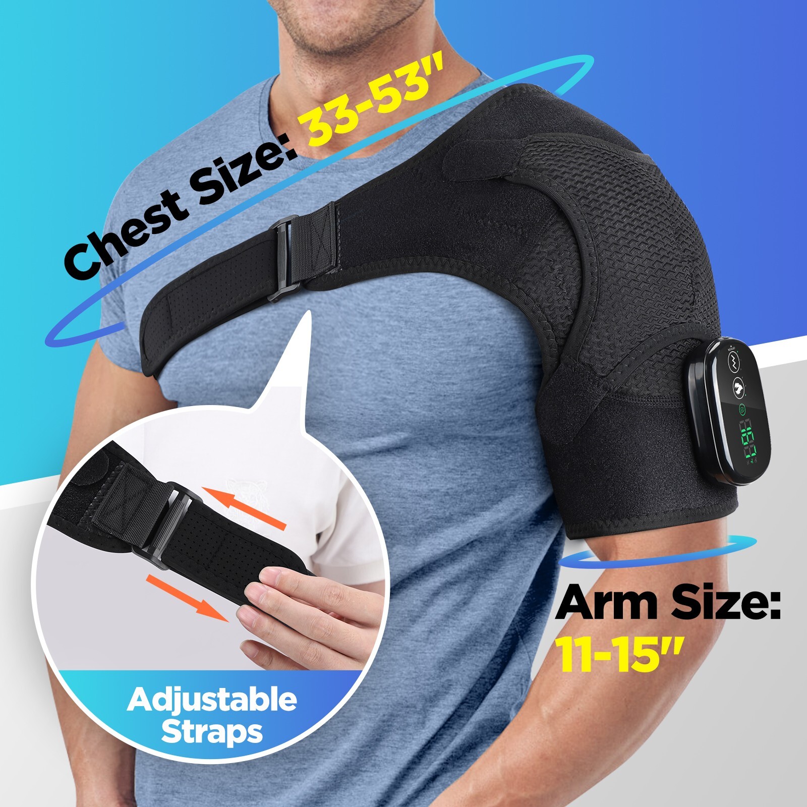 Cordless Heated Shoulder Brace with Vibration, Shoulder Massager for Men & Women