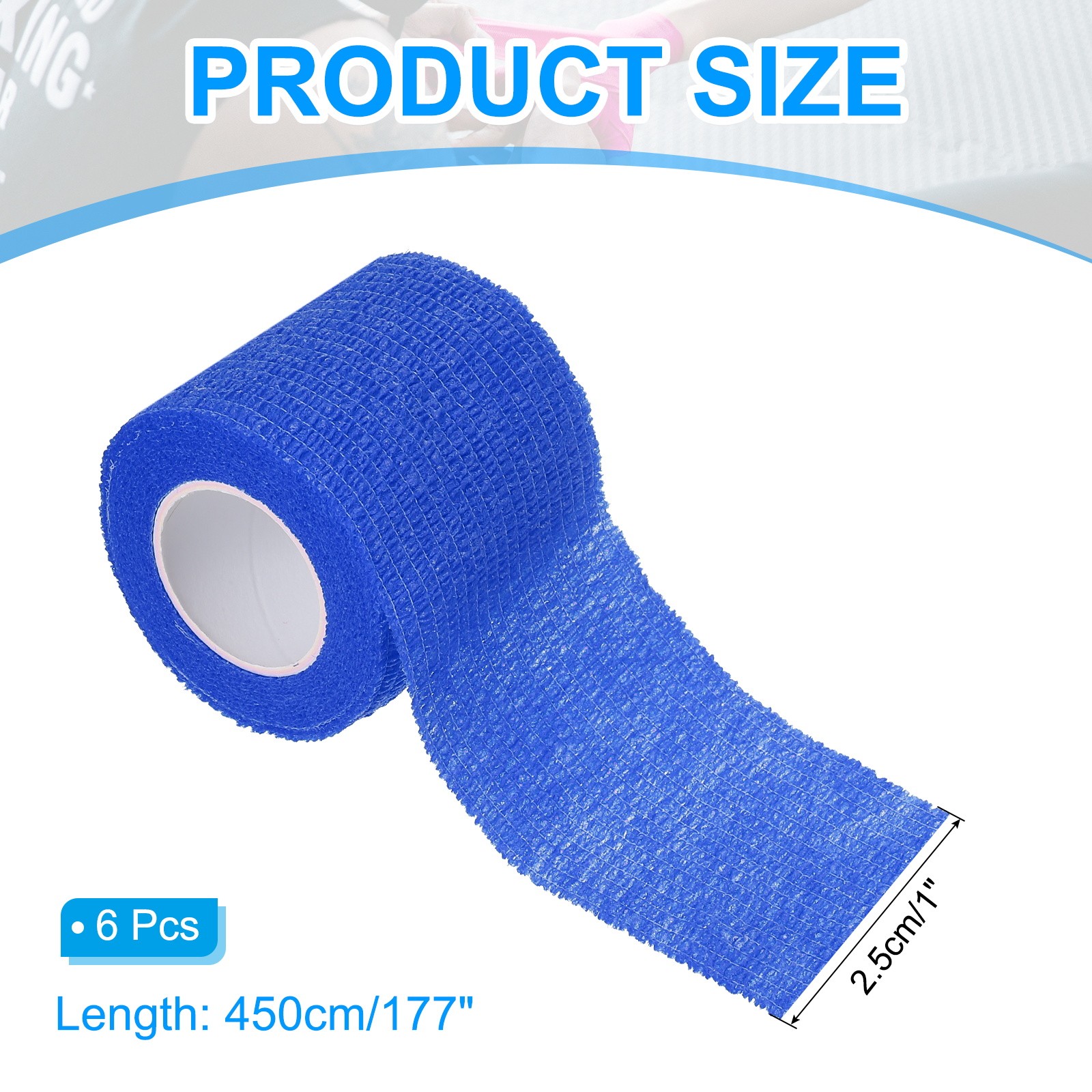 1″ x 177″ 6 Pcs Self Adhesive Bandage Wrap Elastic Self Tape Blue