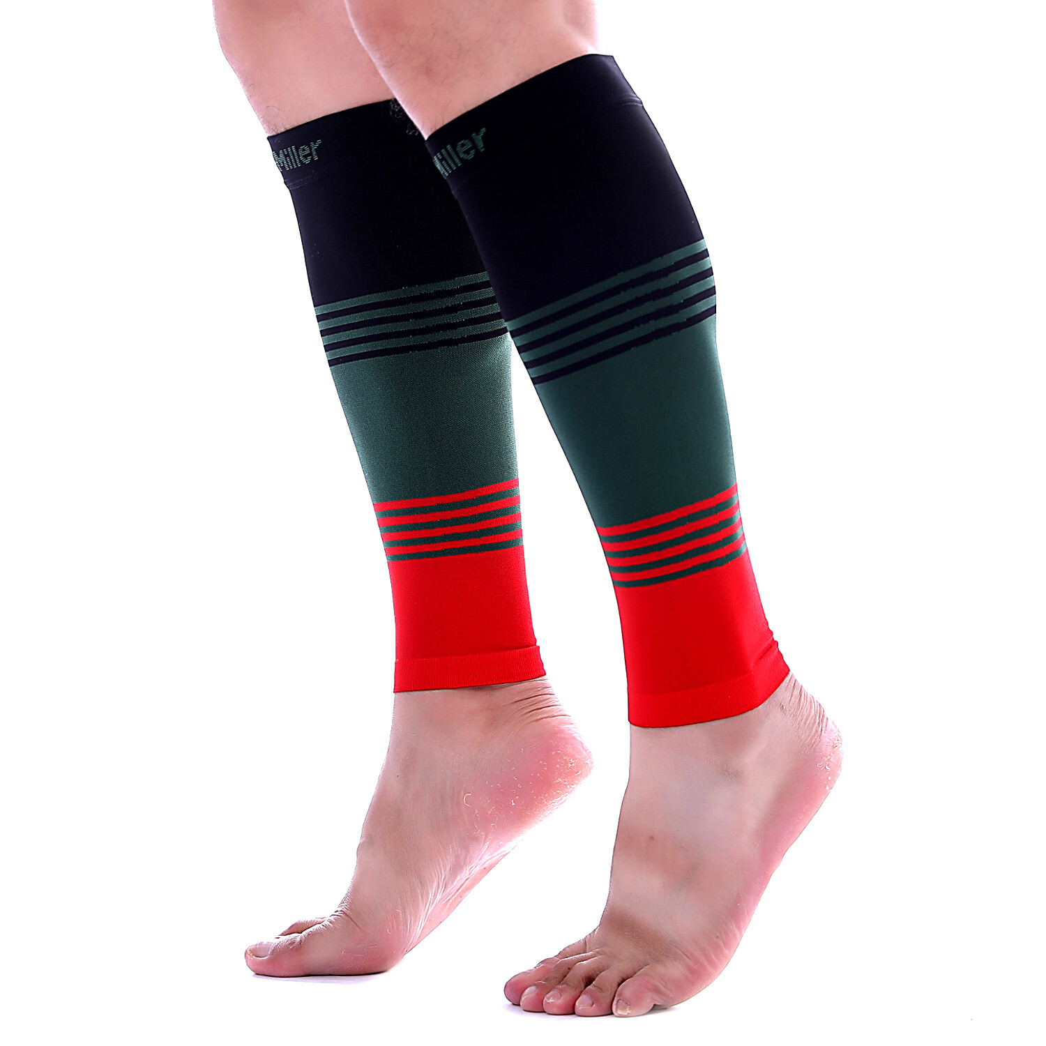 Calf Compression Sleeve 1 Pair Doc Miller 20-30 mmHg Varicose Veins BLK/GRN/RED