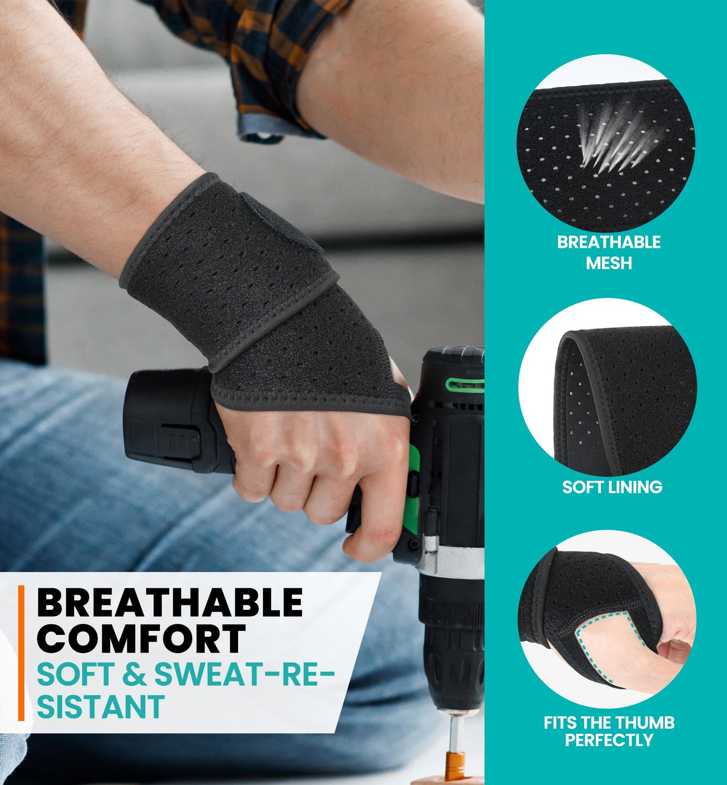 HiRui Wrist Wraps 2-Pack, Adjustable Breathable Support Brace for Black