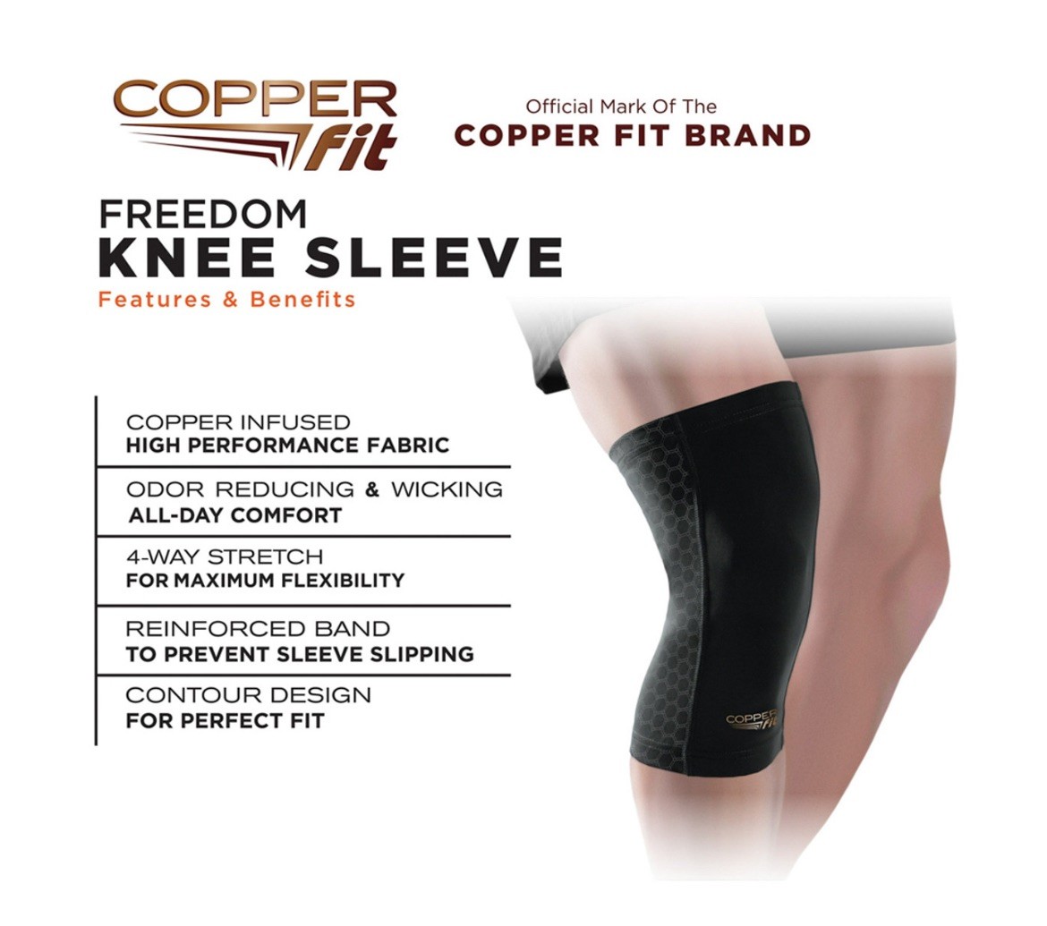 COPPER FIT sz large Compression Knee Sleeve UNISEX, 14″-16″, NEW Contour Design