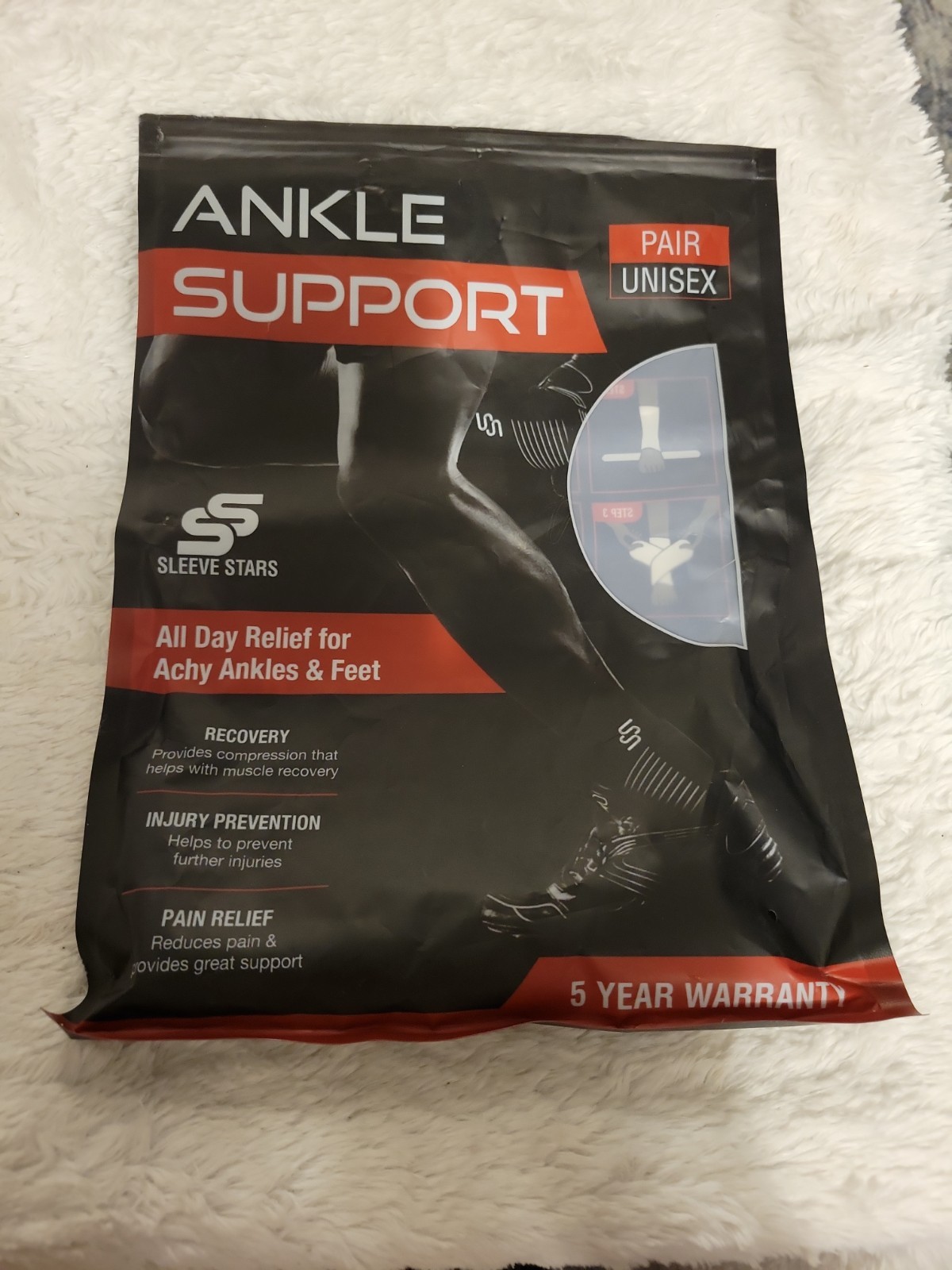 Sleeve Stars Compression Ankle Support Pair Black Unisex Pain Relief Open Unused