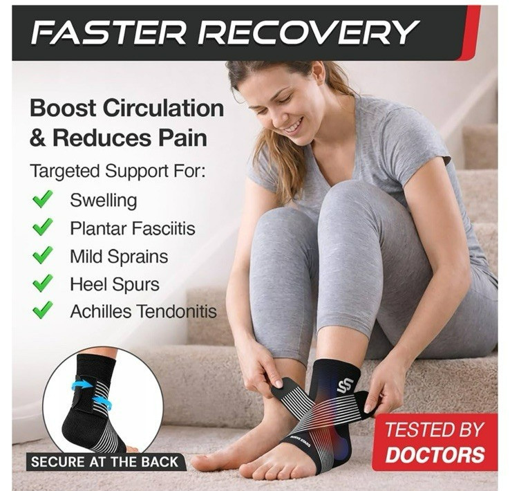 NEW Sleeve Star Ankle Support Sprained Ankle Planter Fasciitis Pair Unisex Black