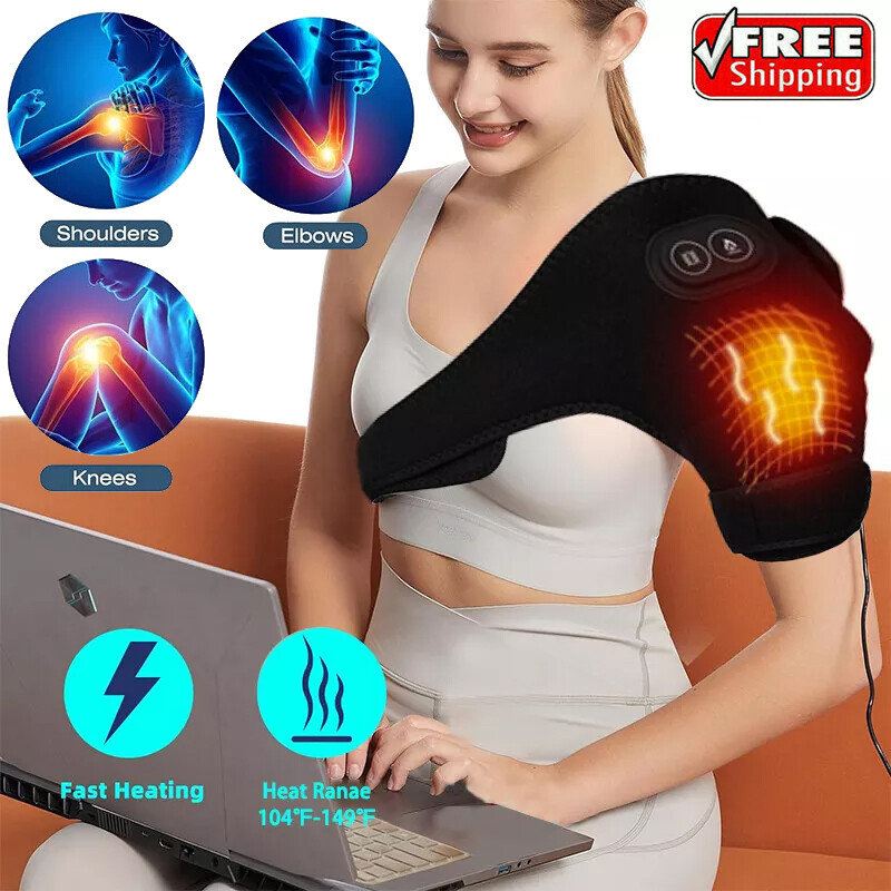 Electric Heated Shoulder Joint Brace Support with Vibration Relief Pain Massager