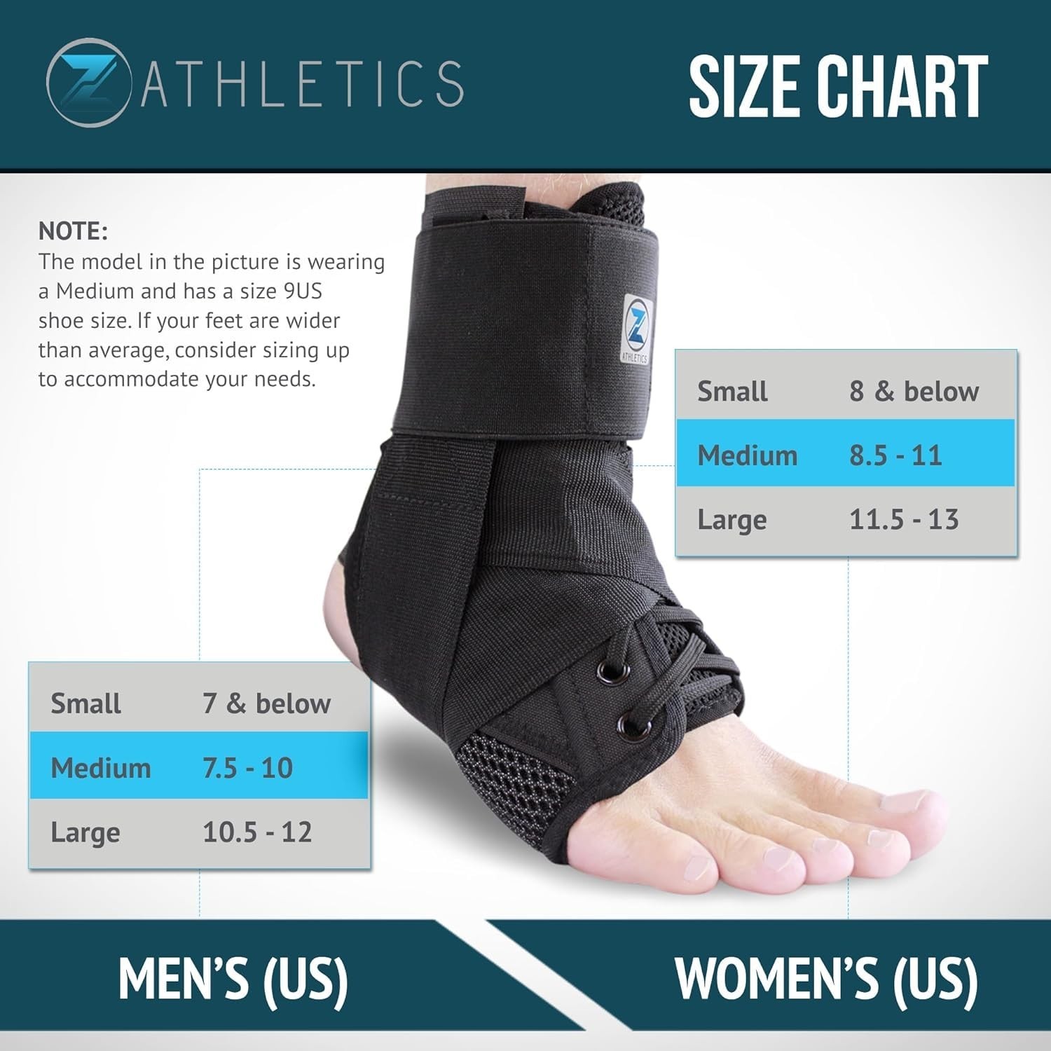Z ATHLETICS Ankle Brace -Lace Up Adjustable Support Grey/Med