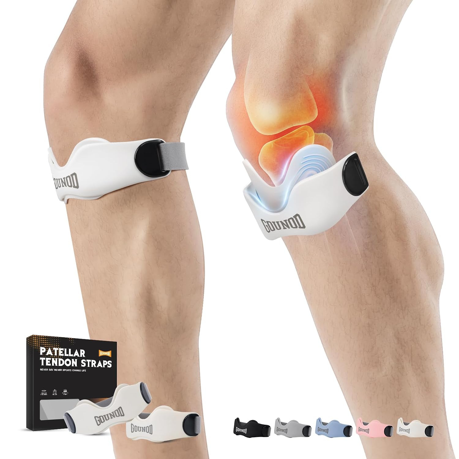 Patellar Tendon Support Strap 2 Pack,Silicone Knee Strap for Knee Pain Relief,Pa